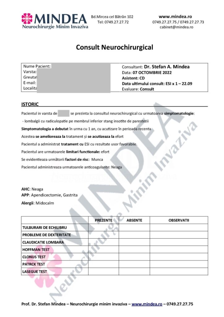 Neurosurgical Consultation Herniated Disc at Stefan Mindea Page 1 Neurosurgical Consultation Herniated Disc at Stefan Mindea Page 1