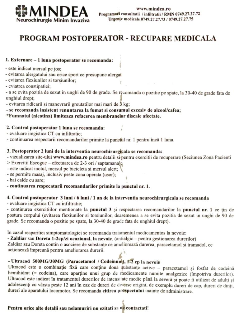 Recovery program after herniated disk surgery at Stefan Mindea